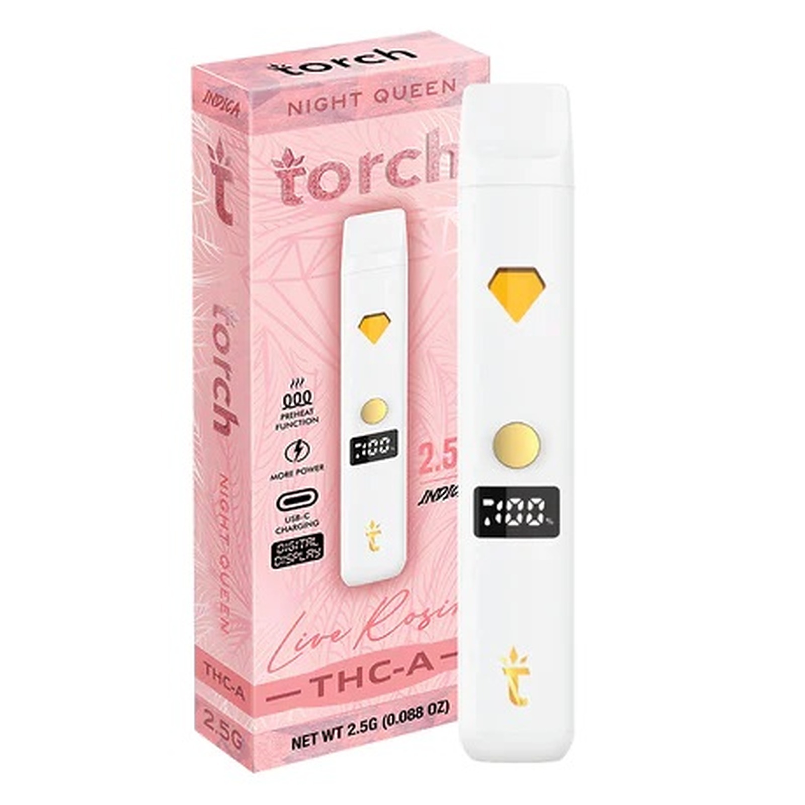 Zaleaf: Live Rosin Night Queen Indica TORCH THC-A Disposable Vape Pen 2.5g  | Leafly