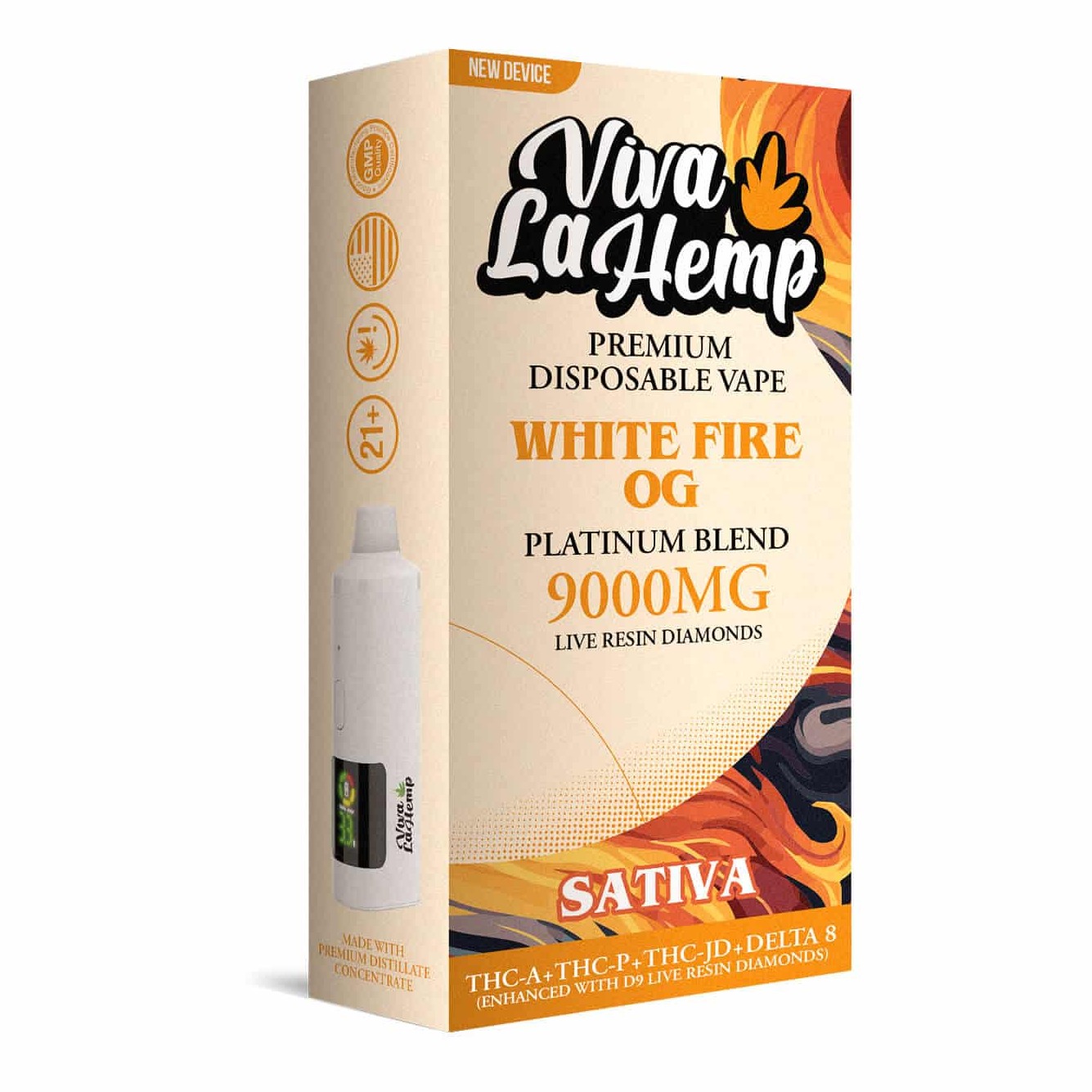 Aventus 8: VIVA LA HEMP Platinum Blend  Disposable Vape White Fire OG 9ML   Sativa | Leafly