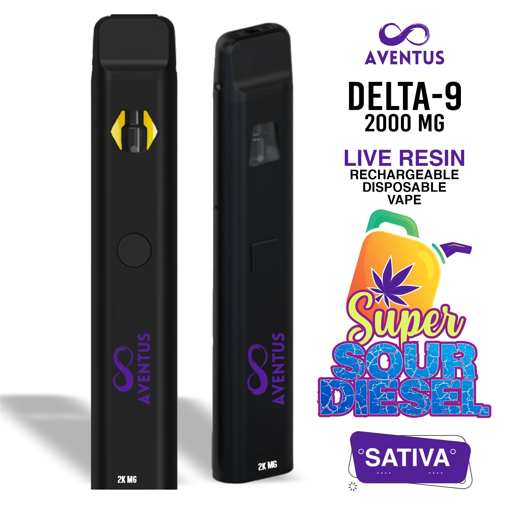 Zaleaf: AVENTUS8 Disposable Vape Delta 9 Super Sour Diesel Sativa