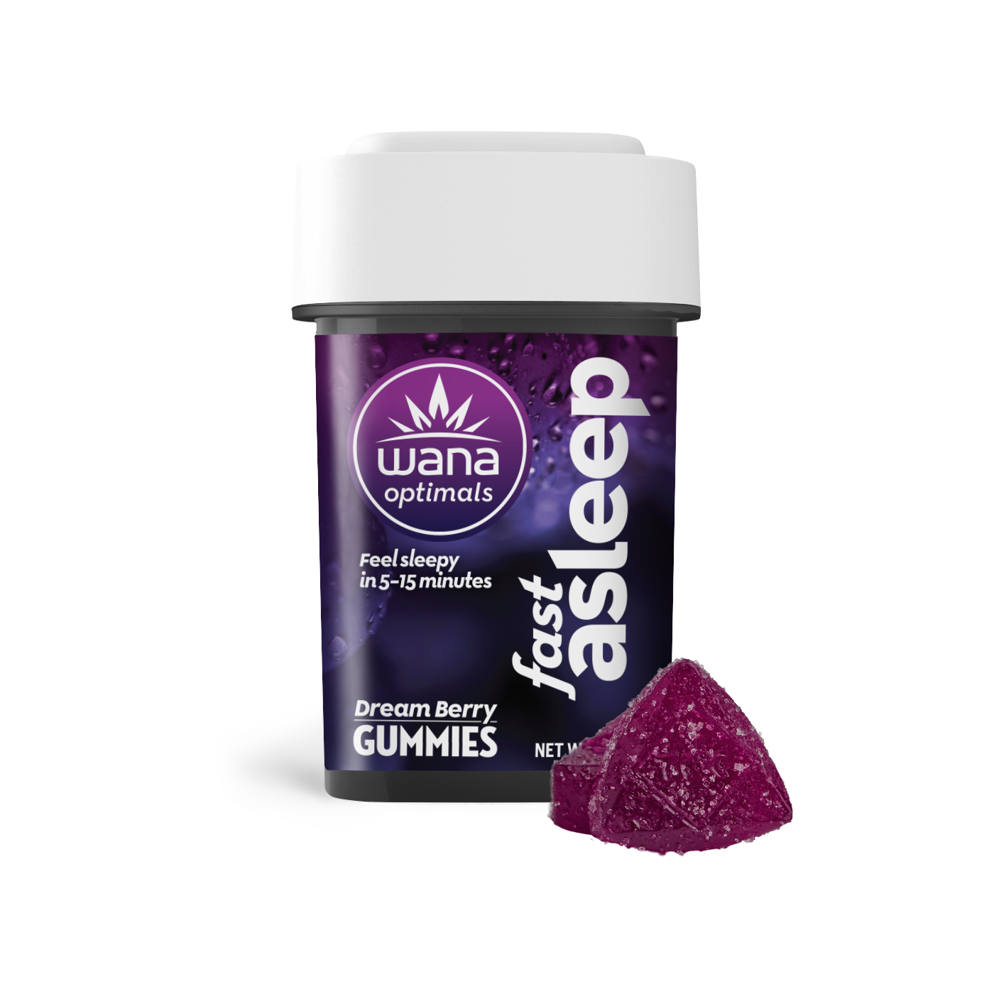 Wana Optimals Fast Asleep Dream Berry Fast-Acting Ratioed Gummies 2mg ea | 10-Pack | 1:5:1:1 THC:CBD:CBG:CBN