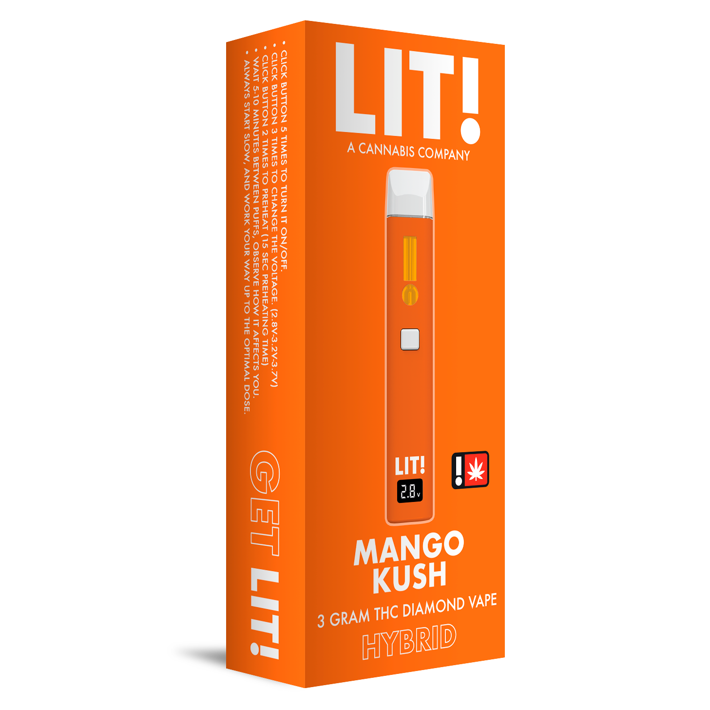Aventus 8: LIT! THC DIAMOND DISPOSABLE VAPE PEN, 3G MANGO KUSH HYBRID